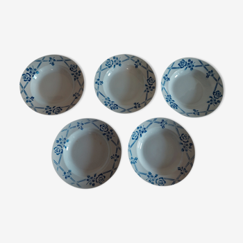 Hollow plates series of five Moulin des Loups Orchies model Bric blue
