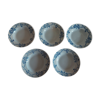 Hollow plates series of five Moulin des Loups Orchies model Bric blue