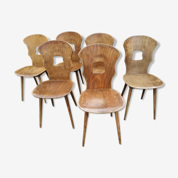 Suite de 6 chaises vintage Baumann modèle "Gentiane" années 50