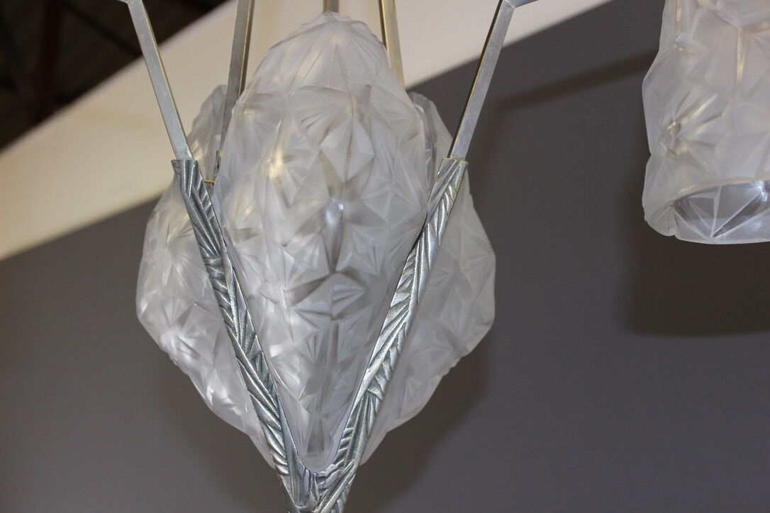 Art Deco period plate chandelier signed Degué