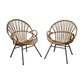 A pair of armchairs basket in wicker and rattan (vintage from the 60s)