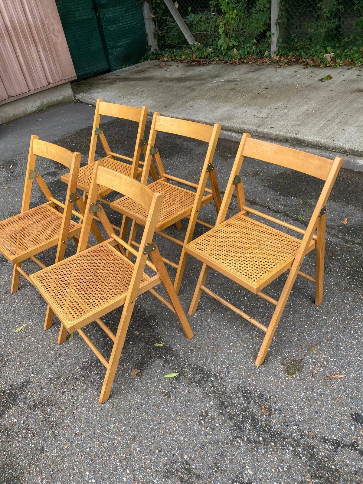 5 or 6 Scandinavian folding cane chairs 1970