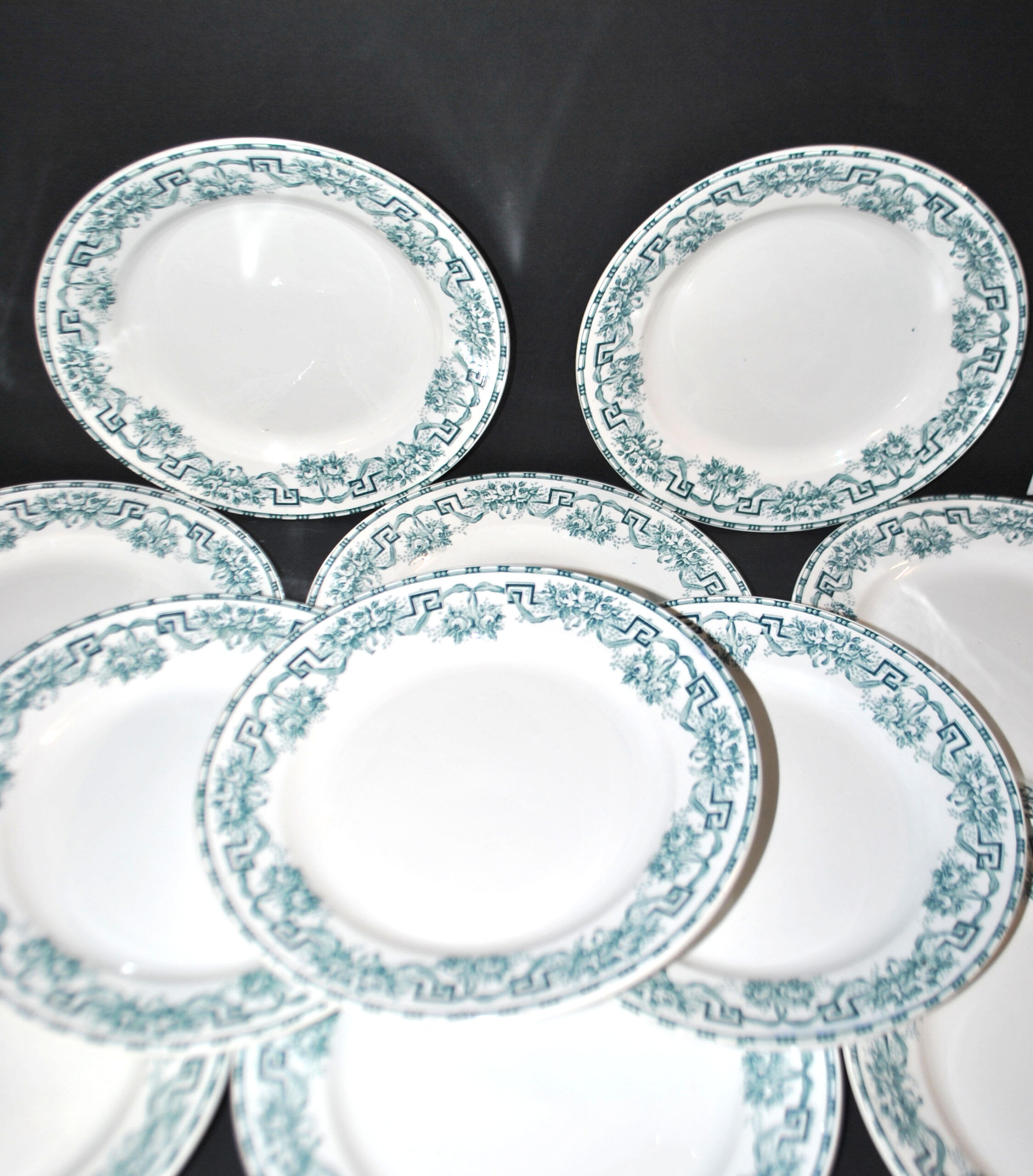 Moulin des Loups & Hamage set of 11 flat plates Ancient Athens in earthenware 1900