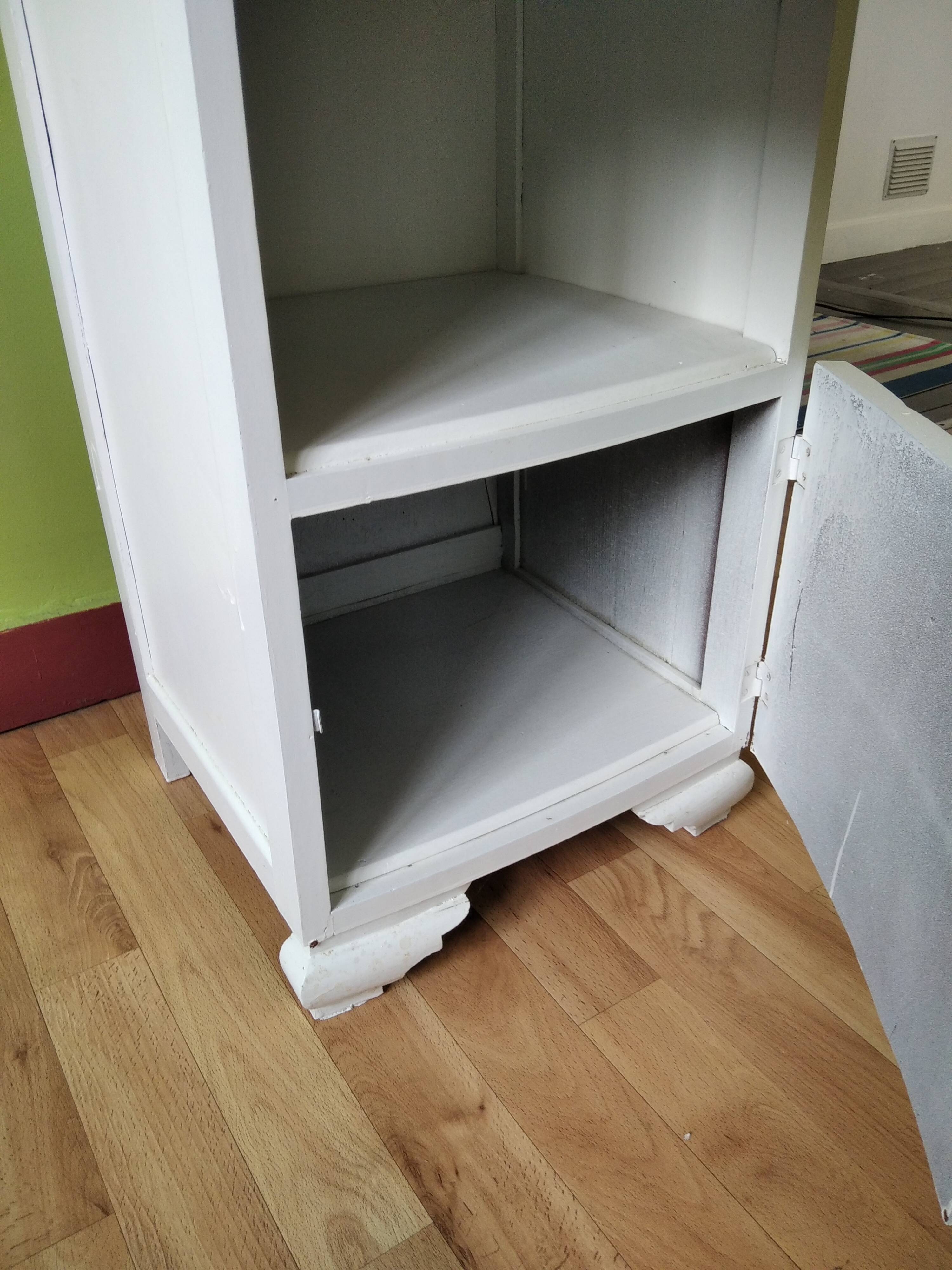 White night table with grey marble top