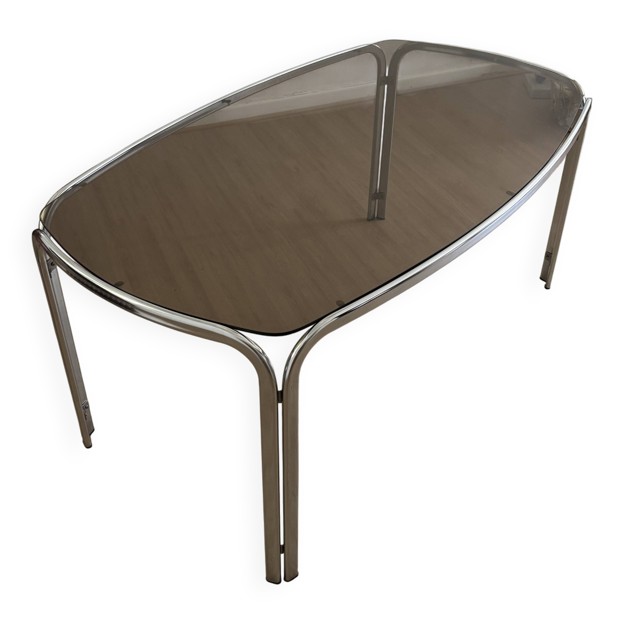 Smoked glass dining table from the 1970s.