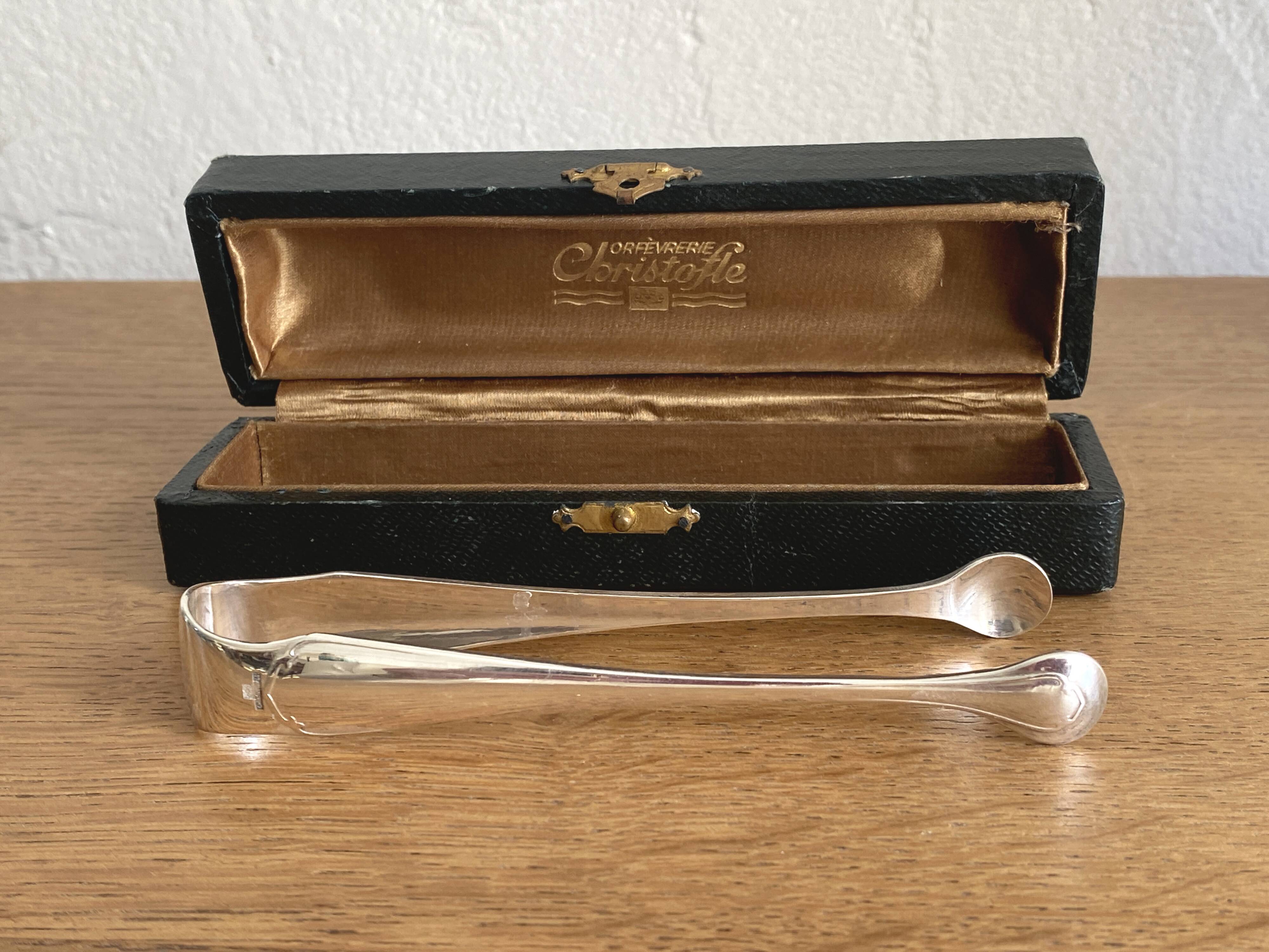 Christofle - Silver-plated metal sugar tongs, Japanese pattern, in a case, in good condition