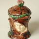 Old Tobacco Pot Janiform Head - Majolica Barbotine 19th Century - Medieval Style