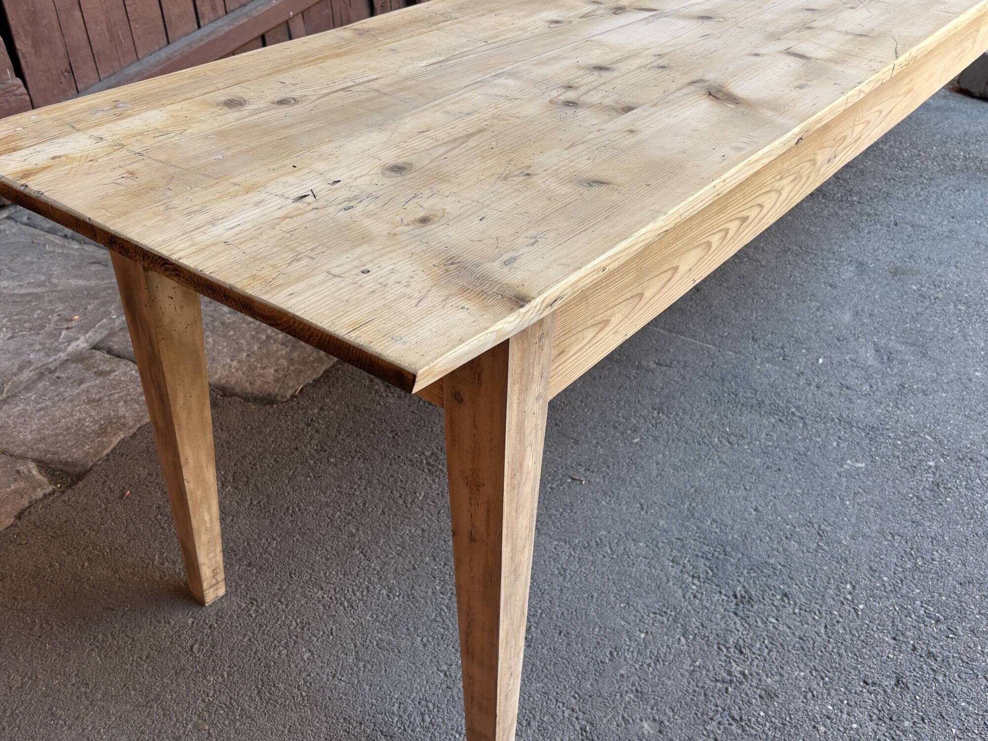 Very large farmhouse table 300 cm in fir from 1900, natural raw wood brewery.