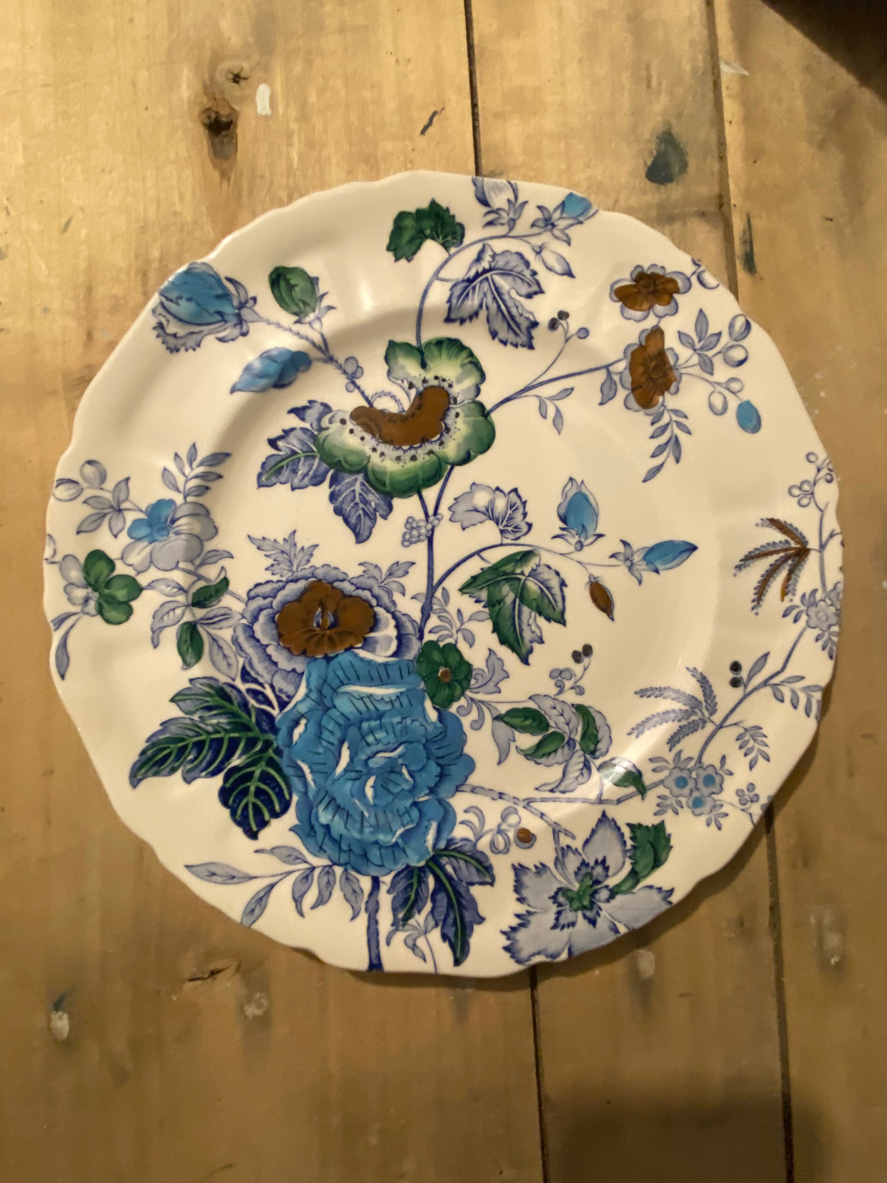 Set of 8 flat plates Mason's Belvedere flowers