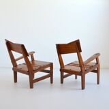 Armchairs convertible into Brutalist Bench in solid wood 1940 vintage