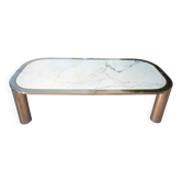 Marble and chrome steel coffee table, Italian design 1970