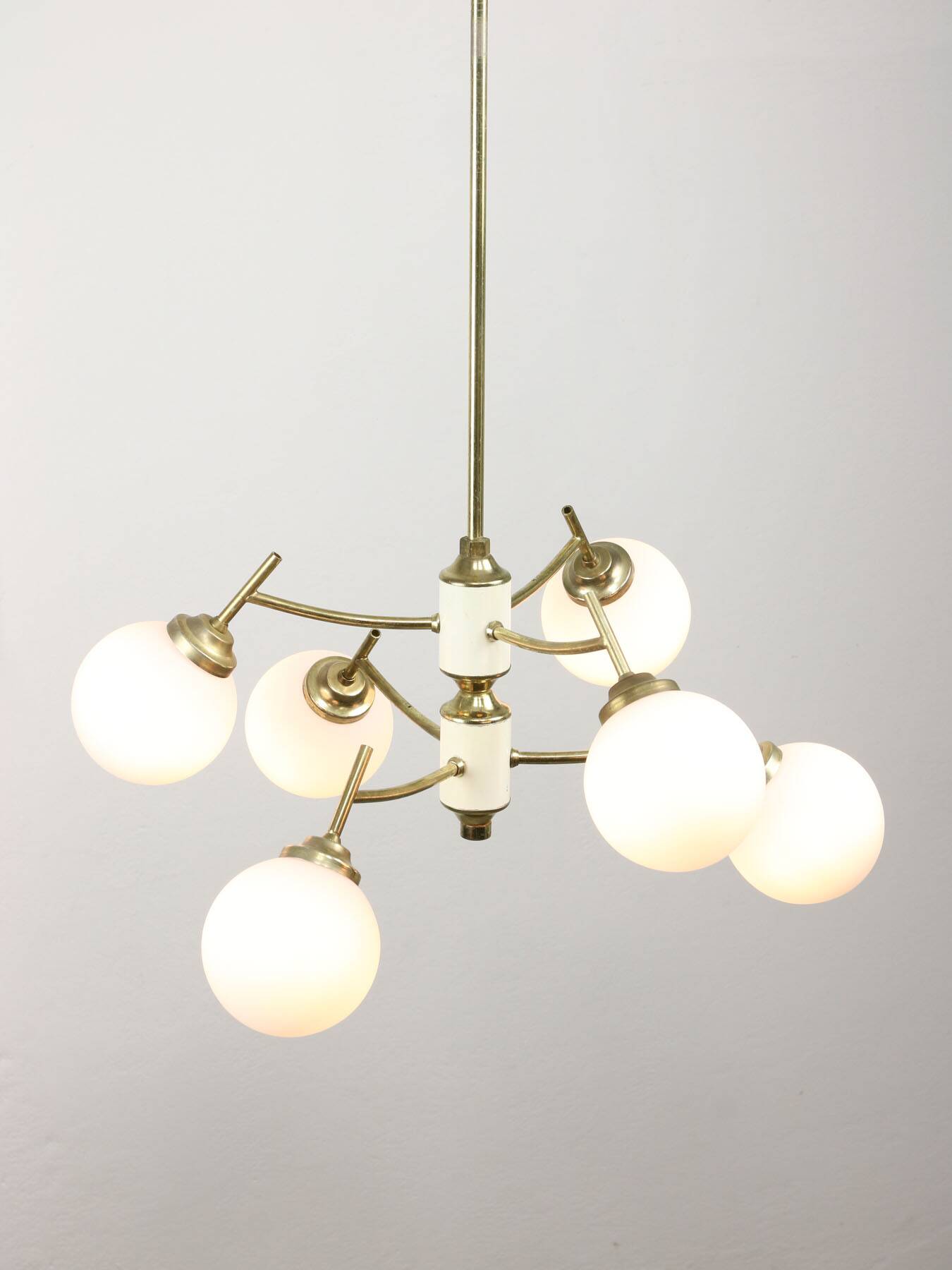Mid-century Italian Brass and Opaline Chandelier, 50s