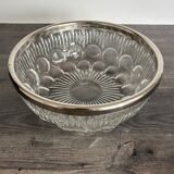 Vintage salad bowl in moulded glass and silver-plated metal.