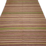 Vintage rug carpet 8.4x4.6 feet 255x142 cm area turkish kilim stripe green purple red rug myk-878