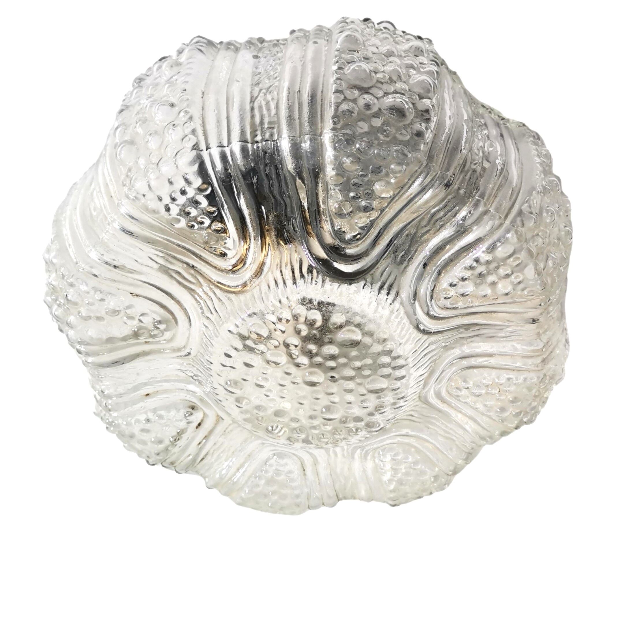 Portuguese mid century clear bubble glass bathroom flush mount light fixture lamp 1970s