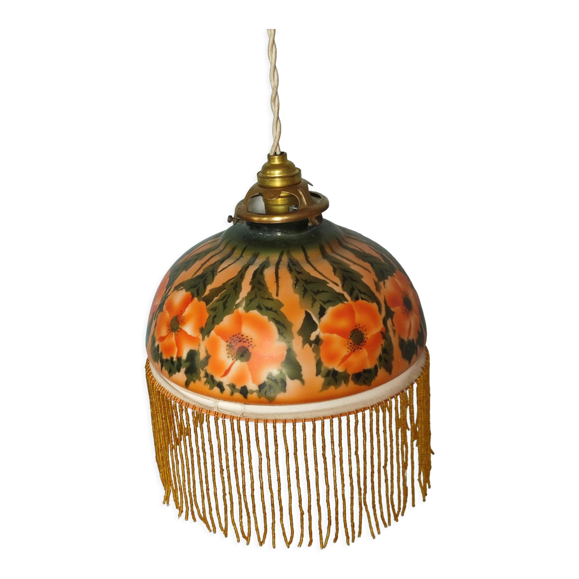 Old opaline and its tassels hanging lamp