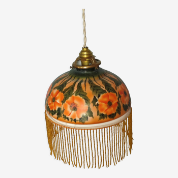 Old opaline and its tassels hanging lamp