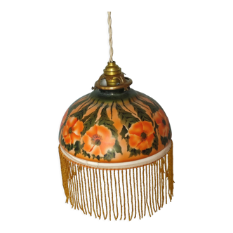 Old opaline and its tassels hanging lamp