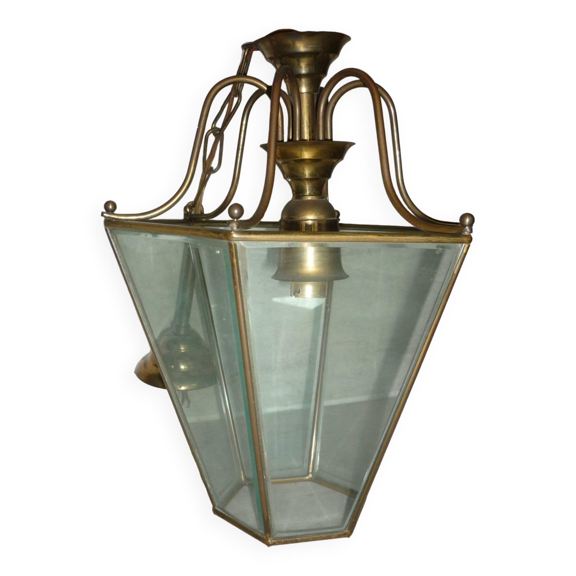 Brass lantern with 6 beveled glasses