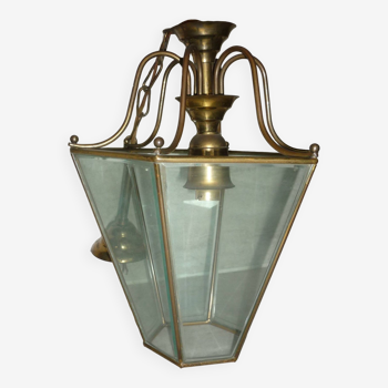 Brass lantern with 6 beveled glasses