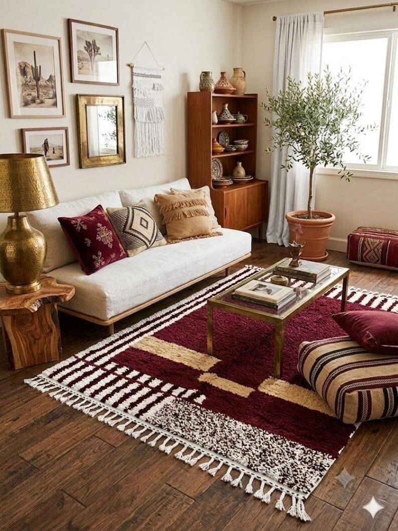 Traditional Moroccan handmade rug with colourful patterns, 2/3 m.
