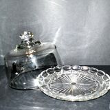 Vintage molded glass cheese bell and presentation plate 16cm