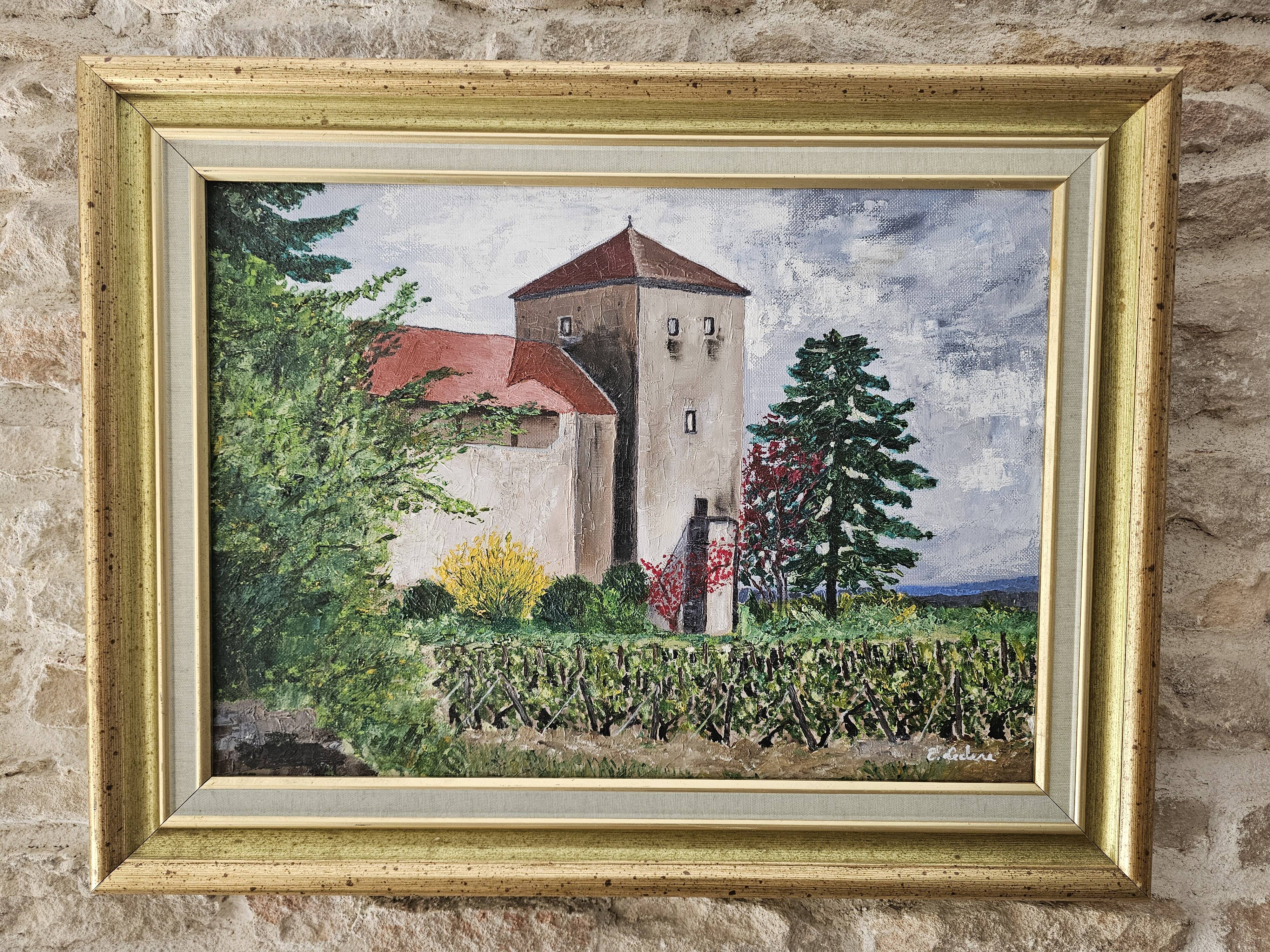 Oil Painting on Canvas - Château de Gevrey-Chambertin Vines Signed Leclerc