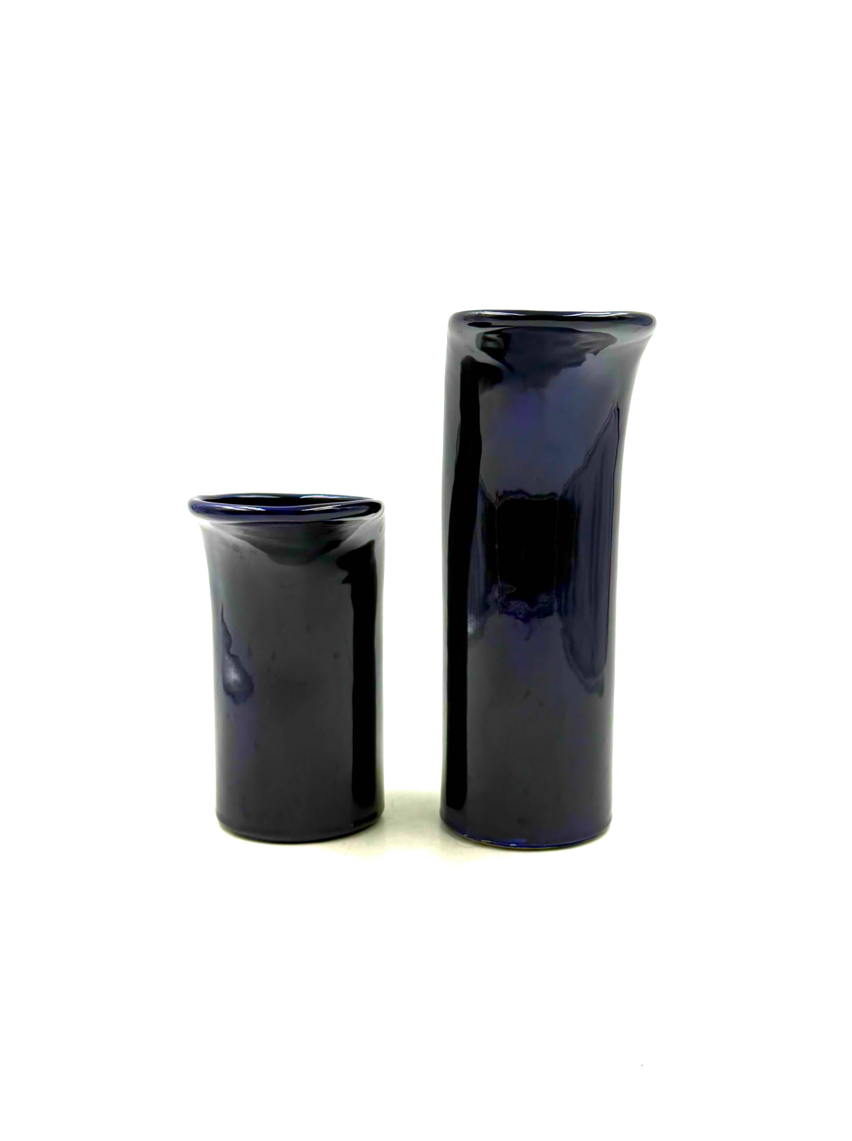 Space age set of 2 blue ceramic vase, Italy ca. 1970