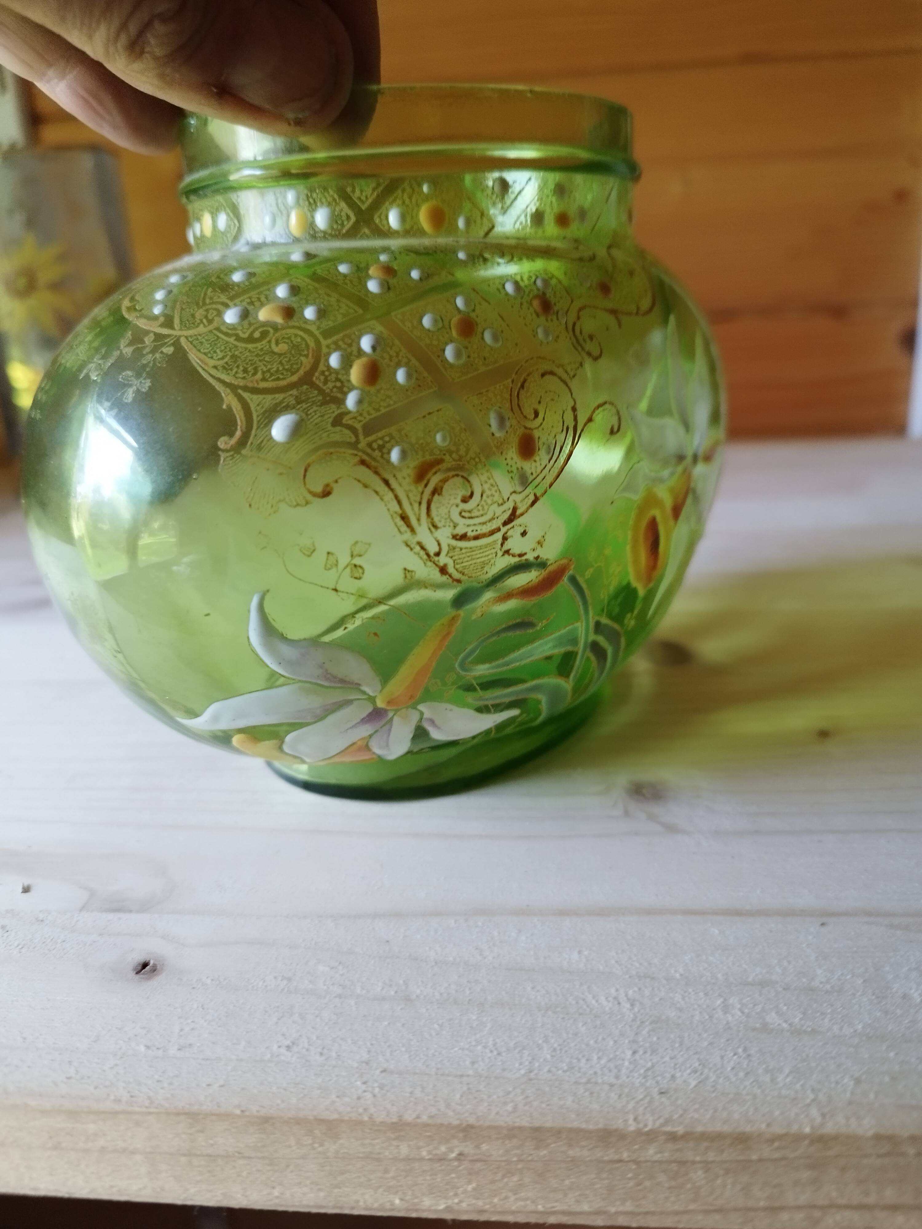 Enameled vase. original form. very fine work.