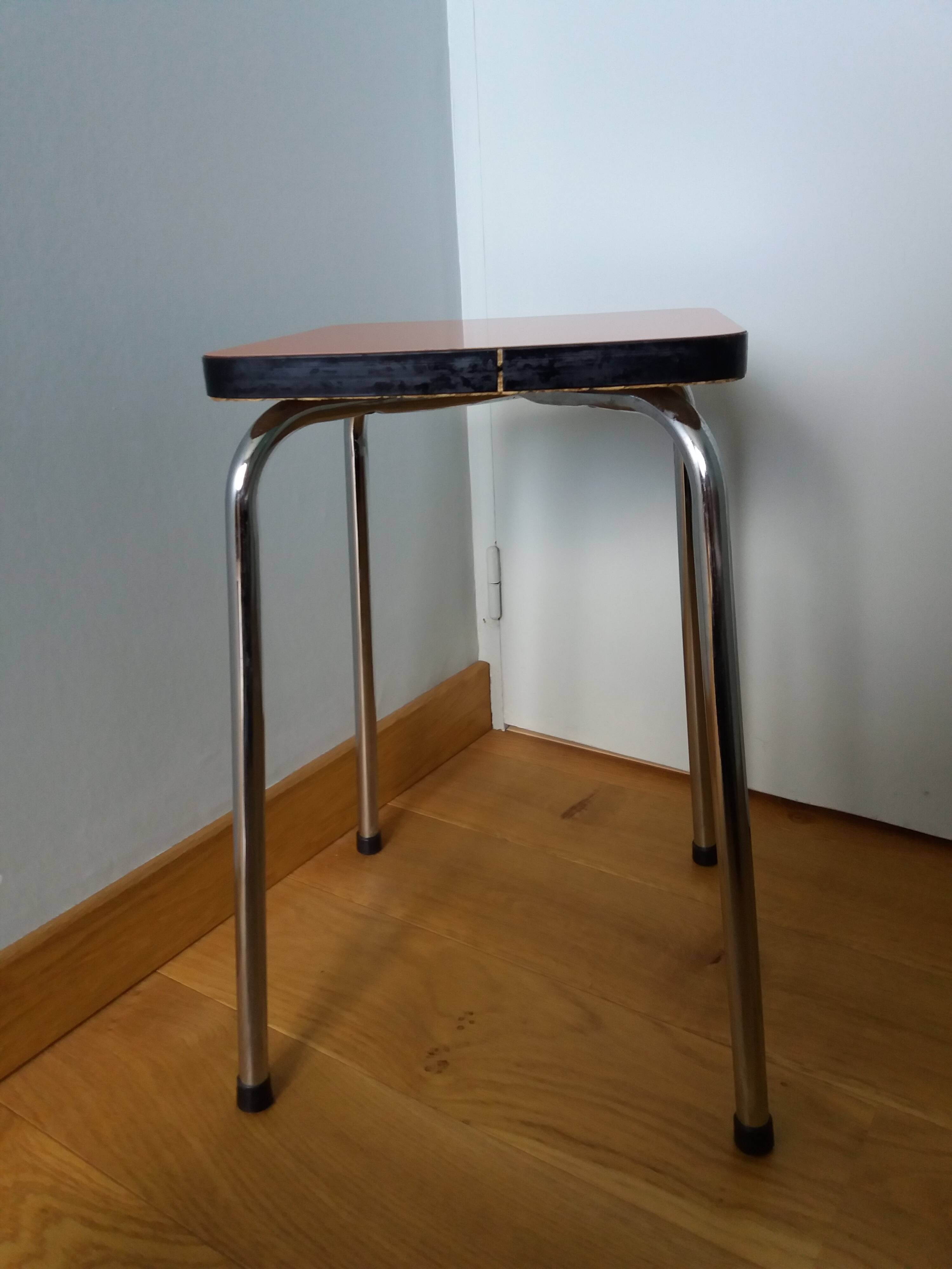 Chrome metal and orange formica stool