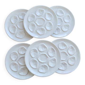 6 vintage oyster plates in earthenware