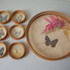 Old tray and 6 under glasses bamboo decoration butterfly deco vintage living room