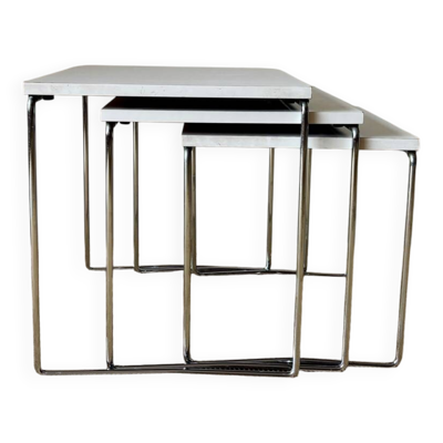 3 tables gigognes – acier chromé & plateau stratifié
