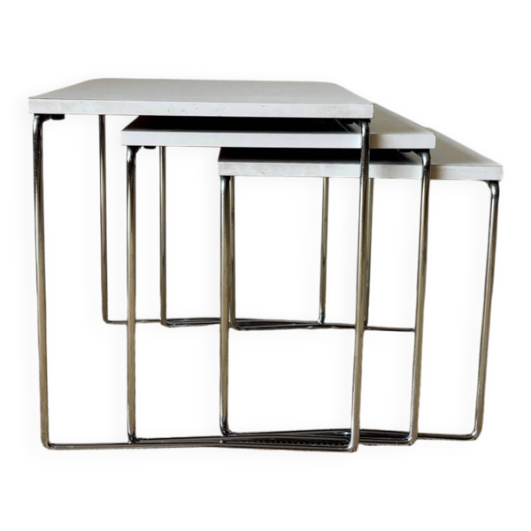 3 tables gigognes – acier chromé & plateau stratifié