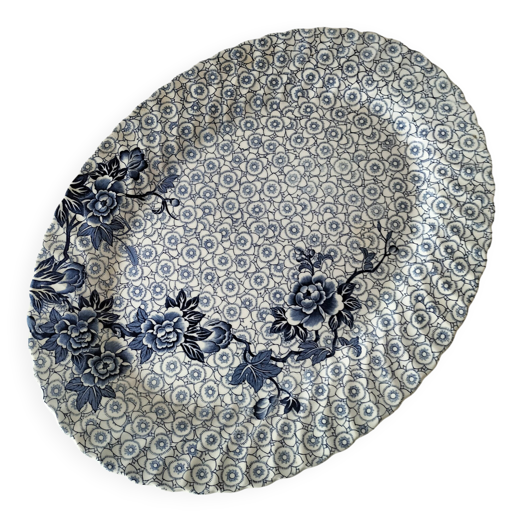 Antique oval plate Johnson Brothers "Lotus" blue, England