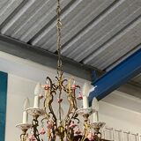 Bronze and porcelain chandelier 5 fires