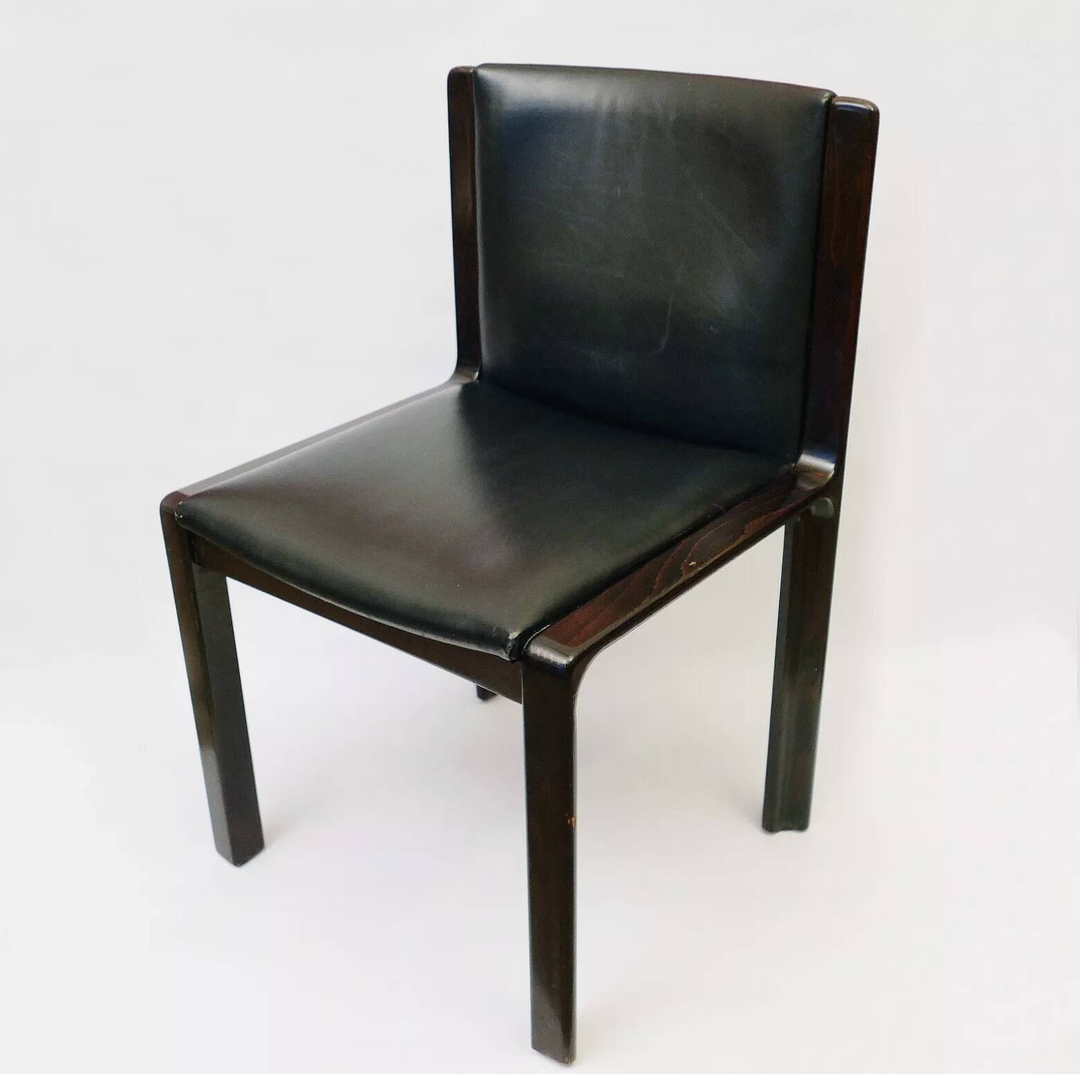 Chaise design scandinave  1960 en palissandre et cuir vintage des années 70