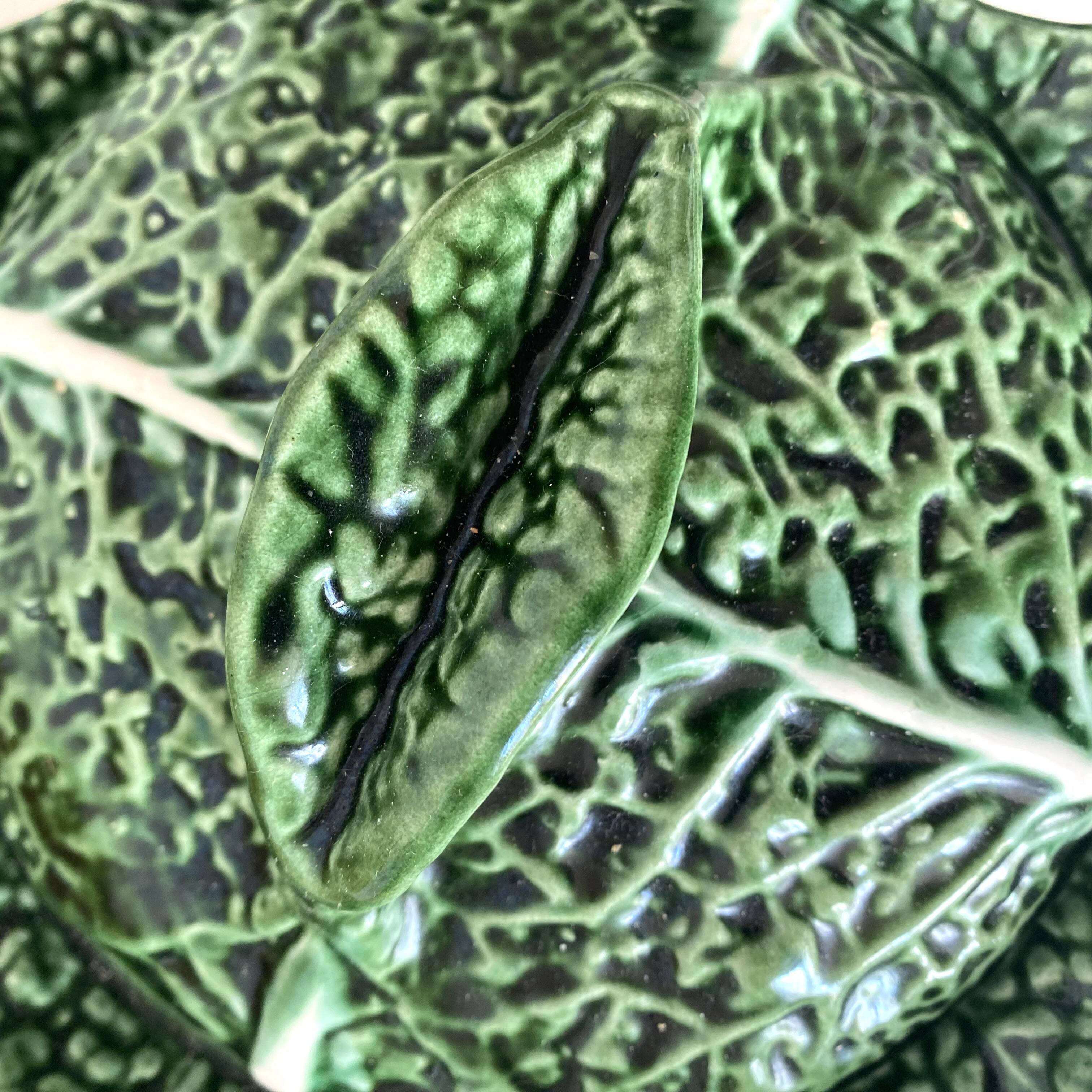 Soup tureen and green cabbage dish in barbotine