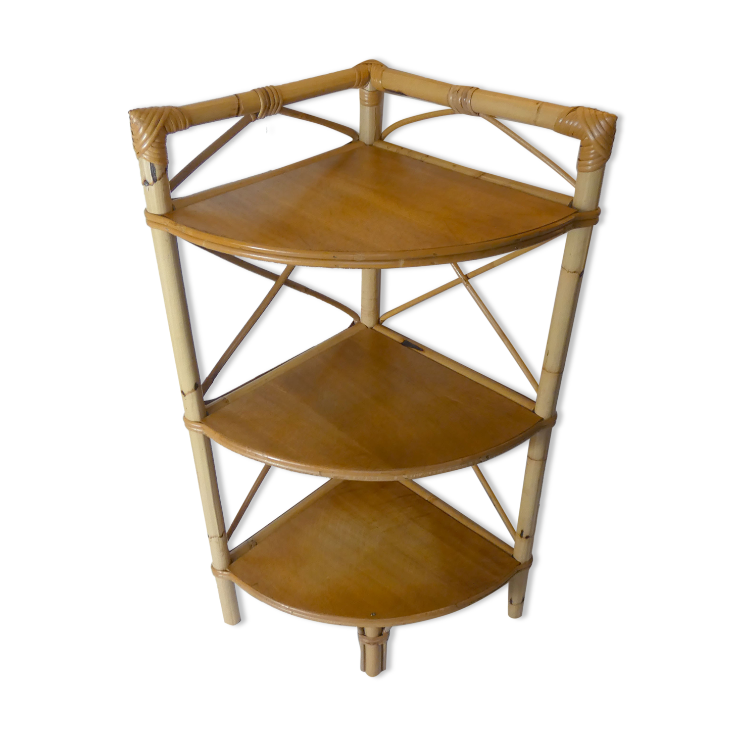 Vintage rattan corner shelf
