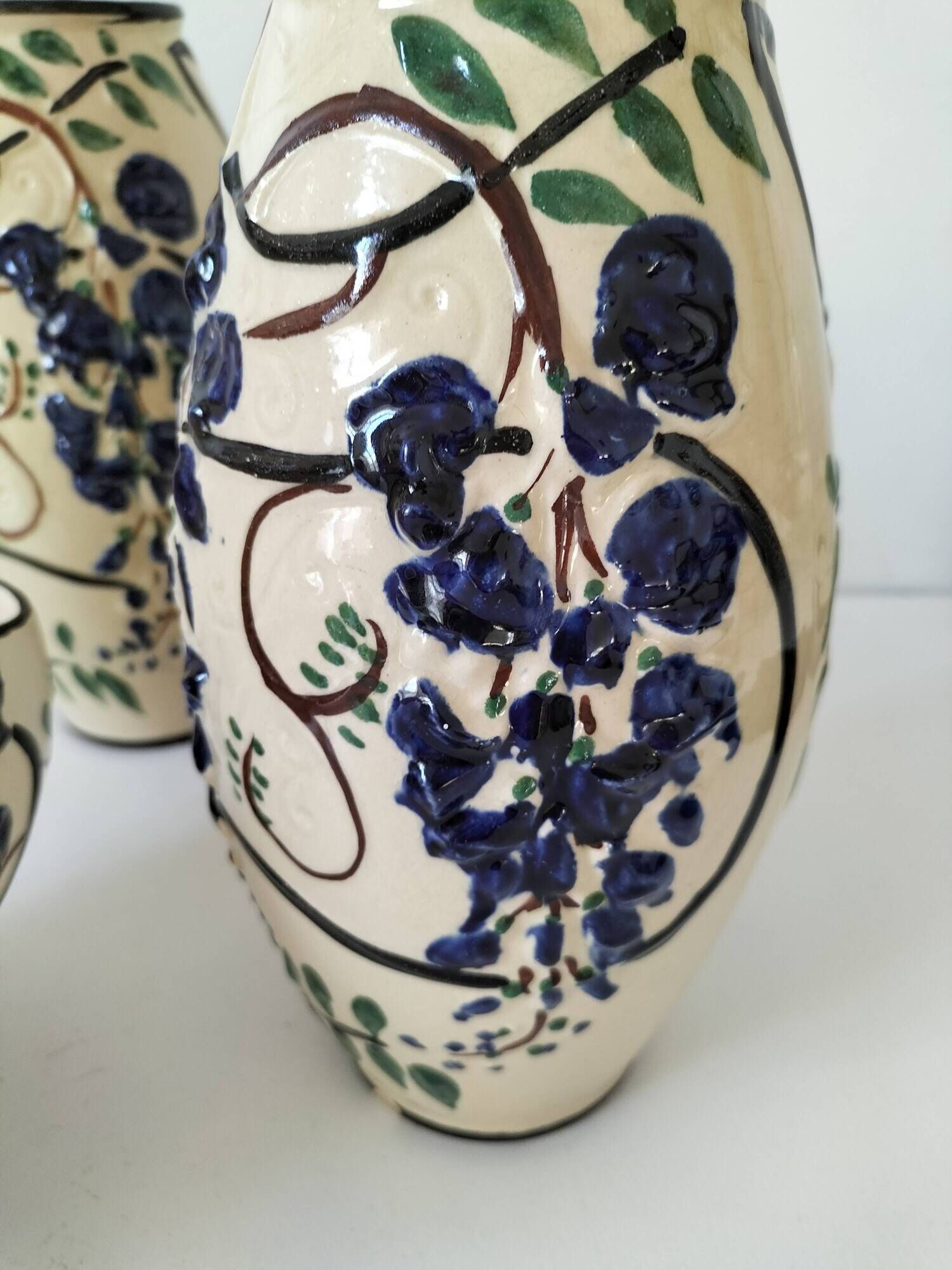 Poët-Laval Trio “Wisteria” – 2 vases no. 721 & boat planter no. 729
