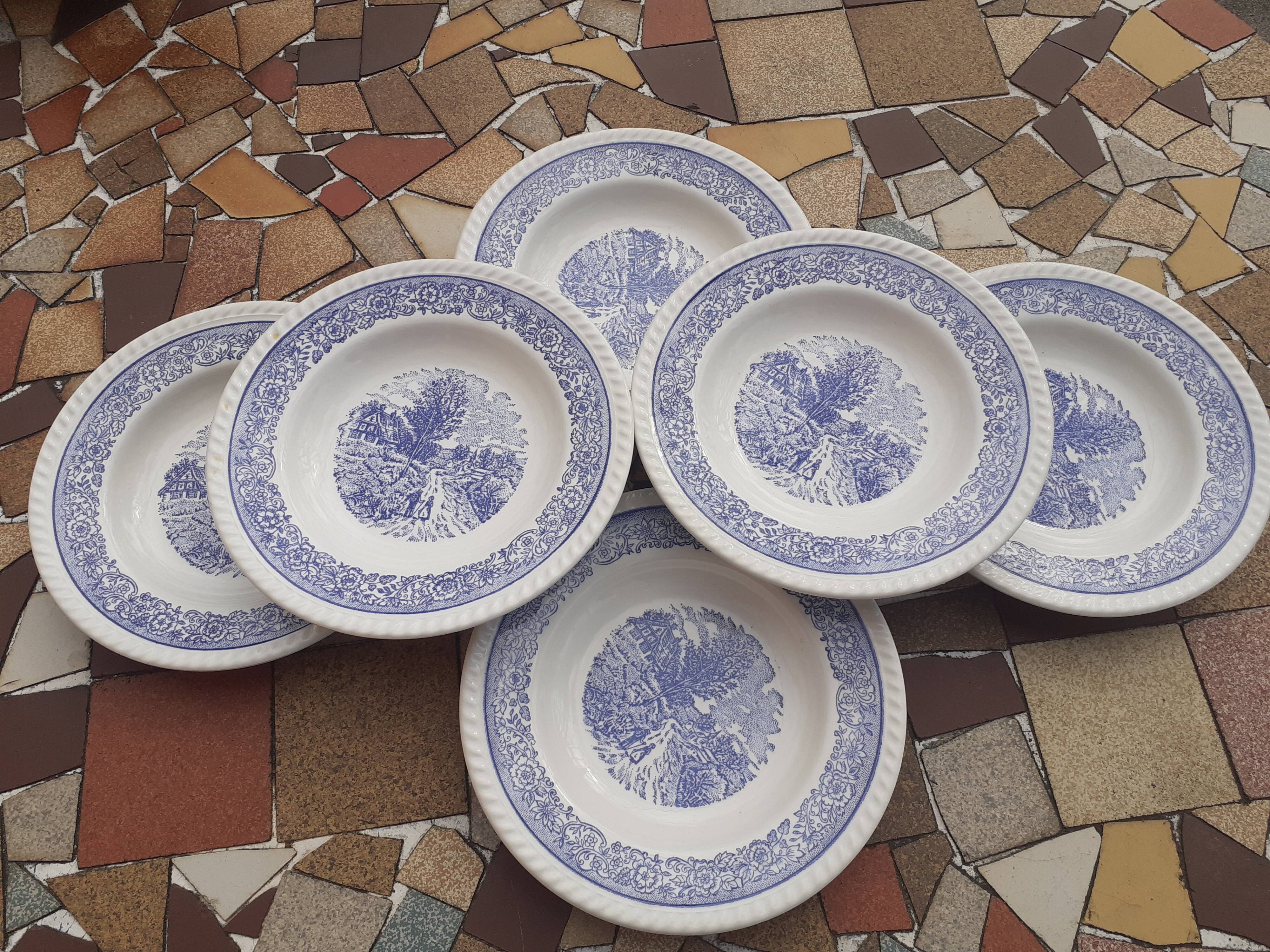 Set of 6 vintage English style soup plates