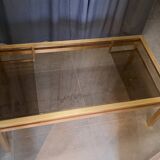 Table basse Guy Lefevre en laiton et verre