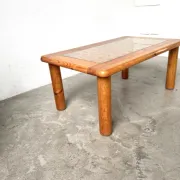 Scandinavian coffee table in solid pine and glass, 1970s
