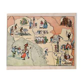 Affiche ancienne carte des régions Allier Loire Rhône 1935 - JP Pinchon