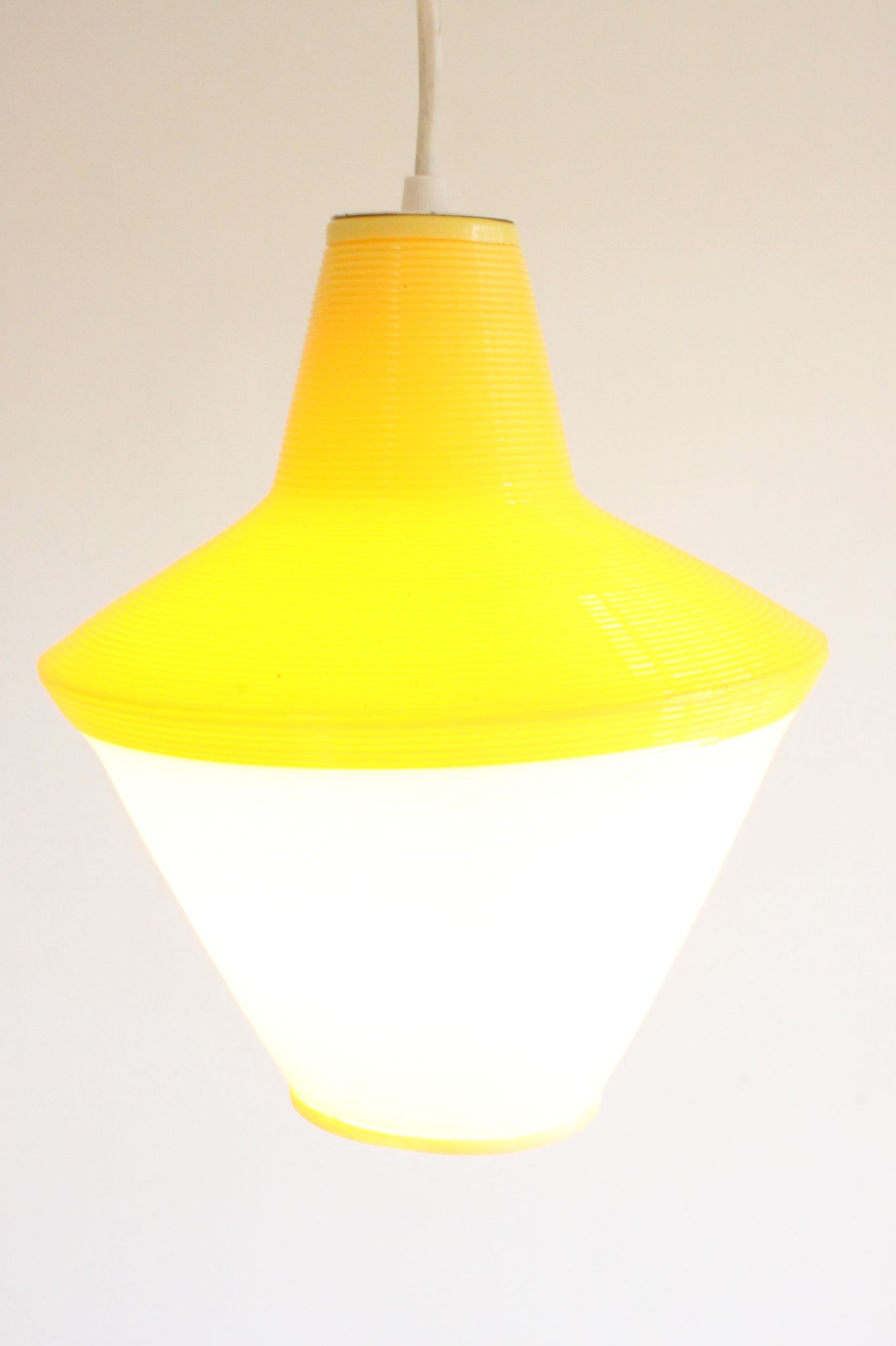 Early plastics cellulose pendant lamp by Atelier de recherche plastique and Rotaflex 1950s.
