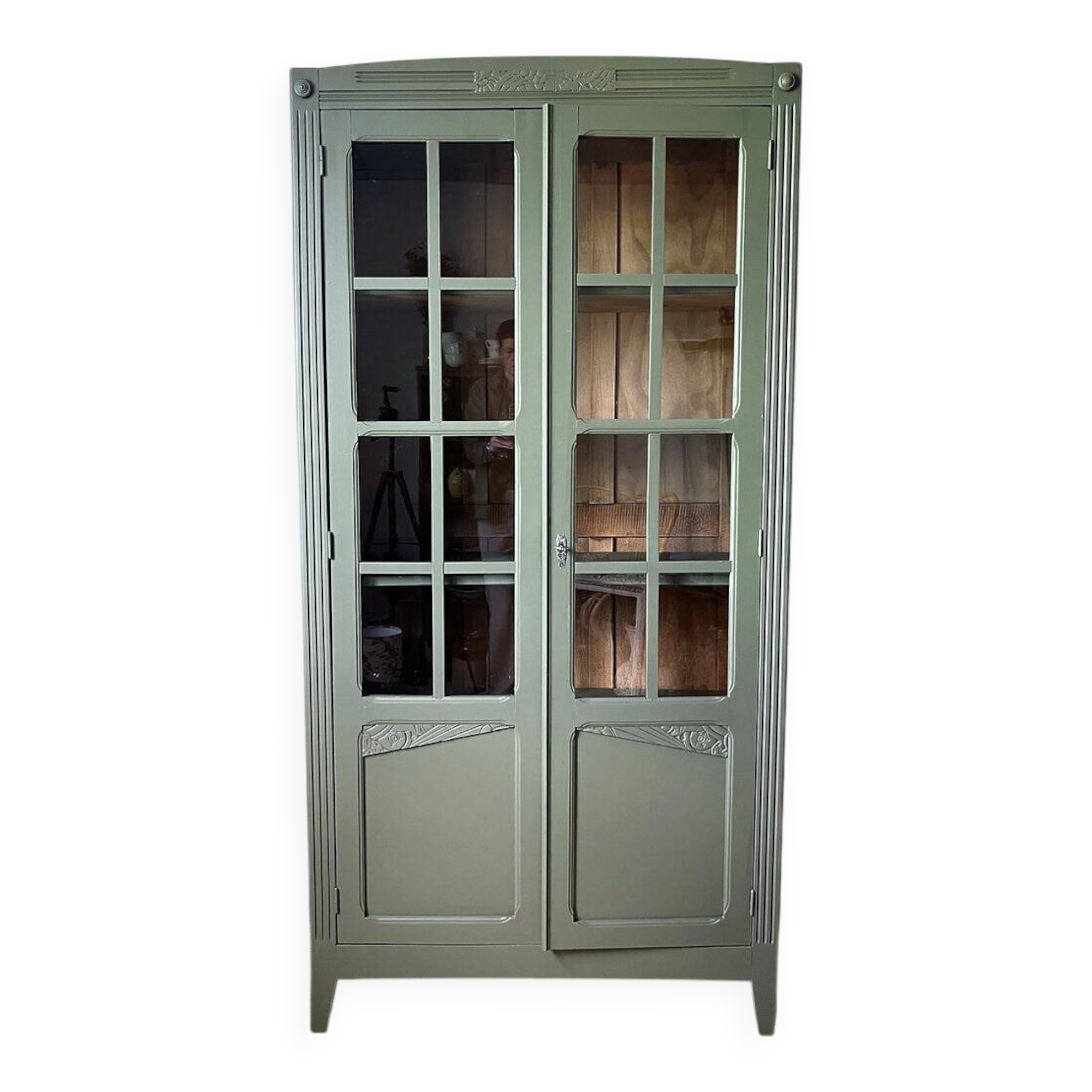 Art Deco library in earthy green