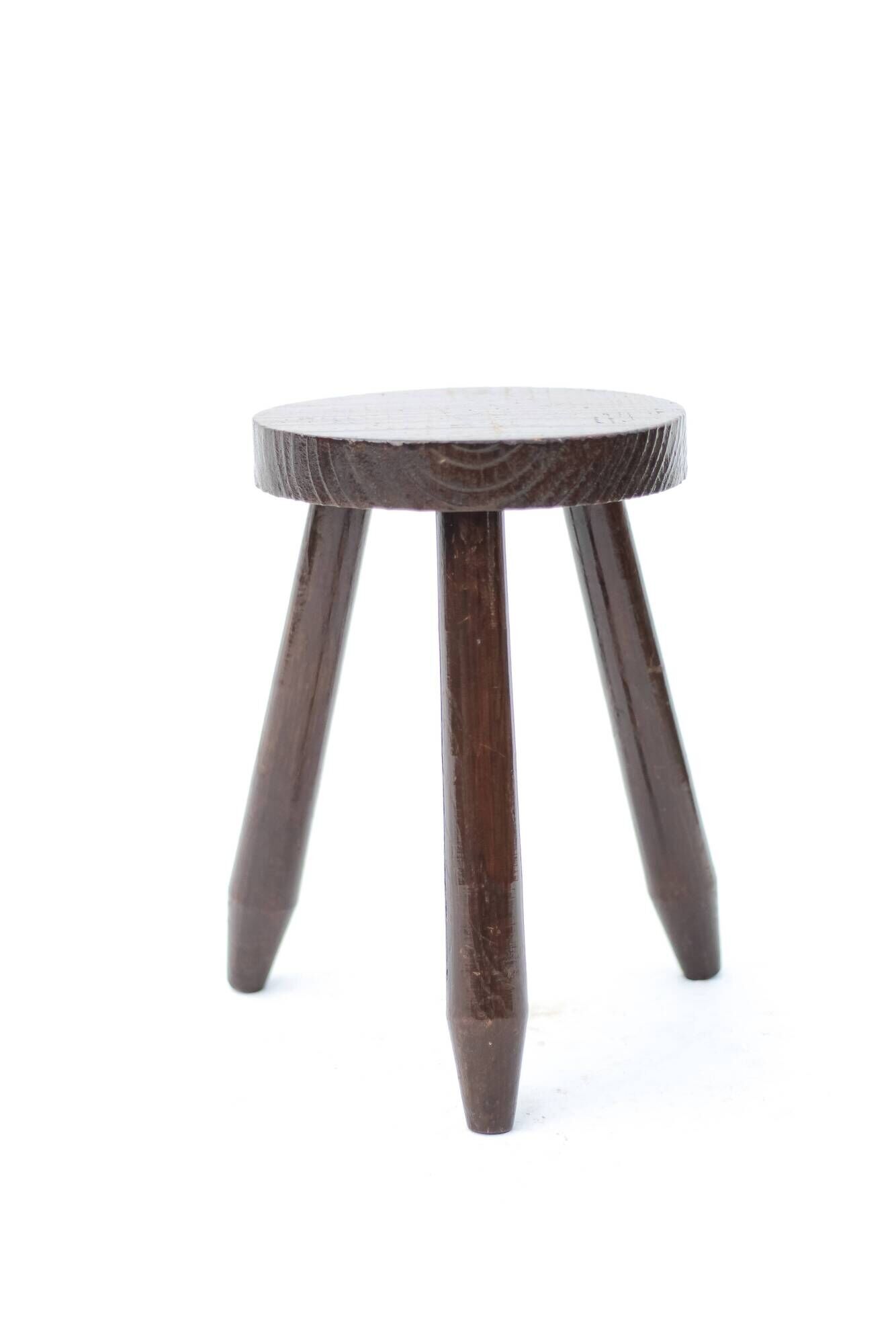 Vintage stool, wooden stool, tripod stool, brutalist, plant stand.
