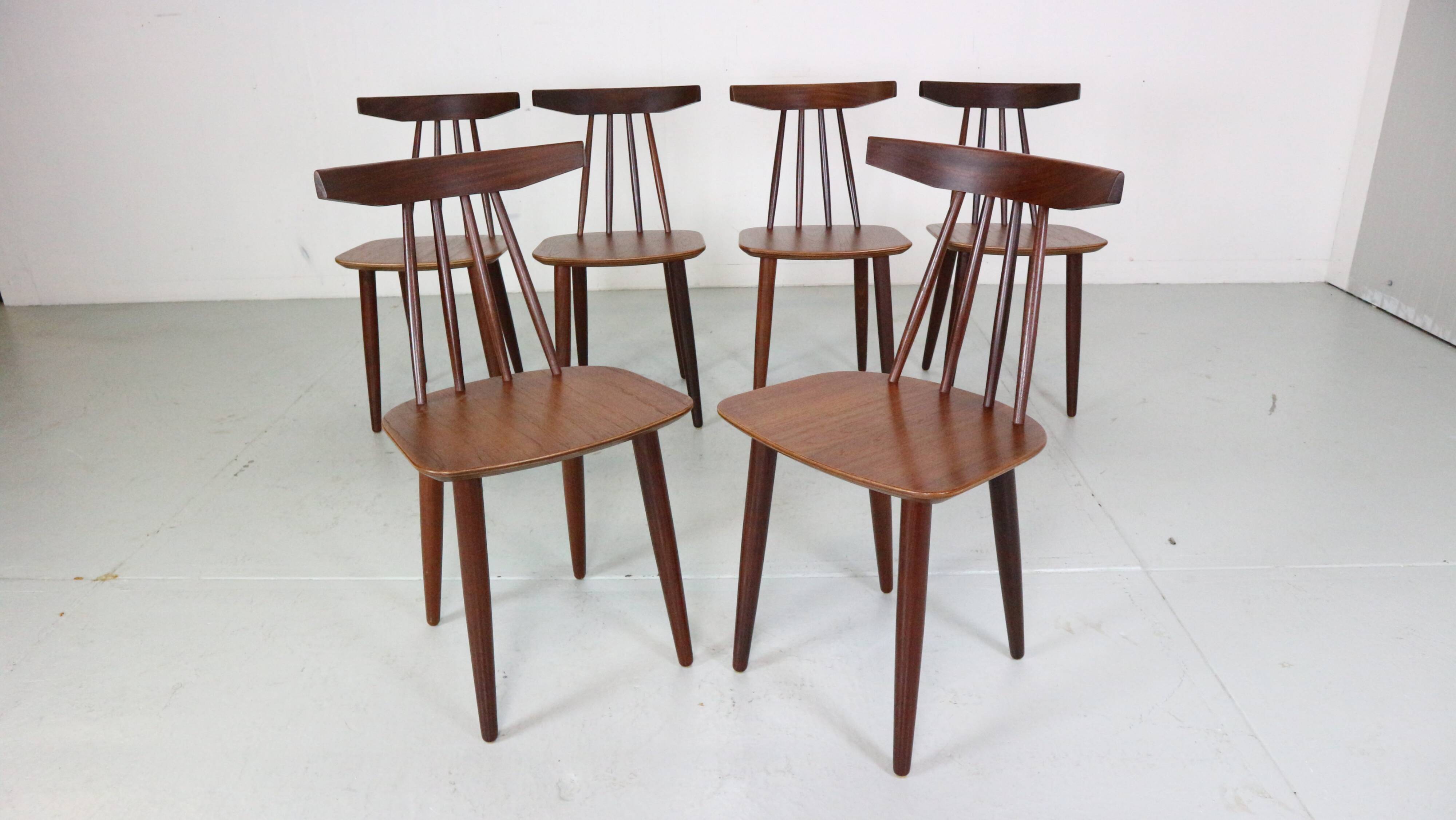 Poul Volther Set Of 6 Dinning Room Chairs "3705" For Fremel Røjle, Denmark, 1960