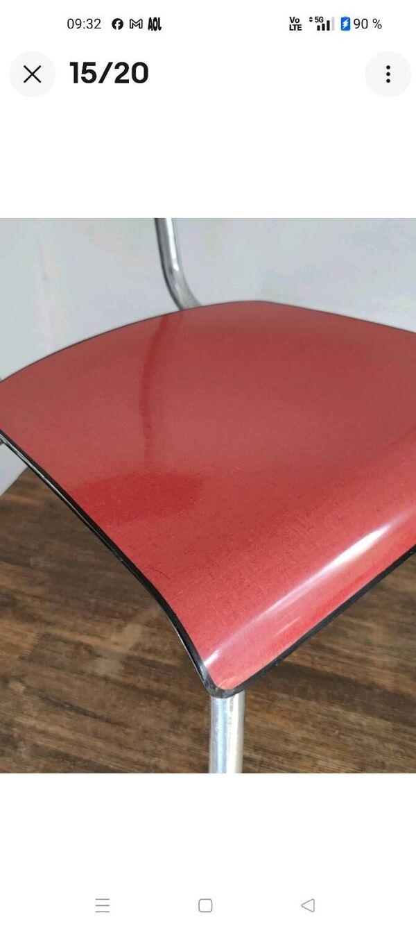 Jacques Hitier Chaise 1950 Tubauto Rouge Assise Style Bakélite