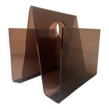 Double magazine rack in smoked plexiglass, 1970s design